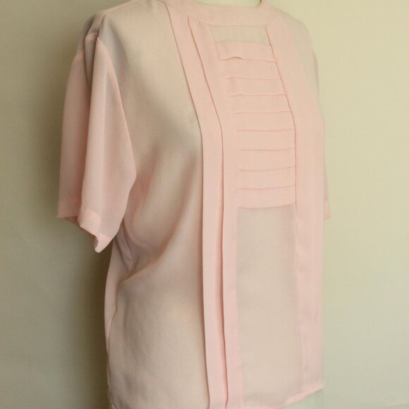 Vintage 1980s 1990s Blouse, Laura & Jayne Pink Pleated Shirt, Grandma Core - Picture 5 of 9